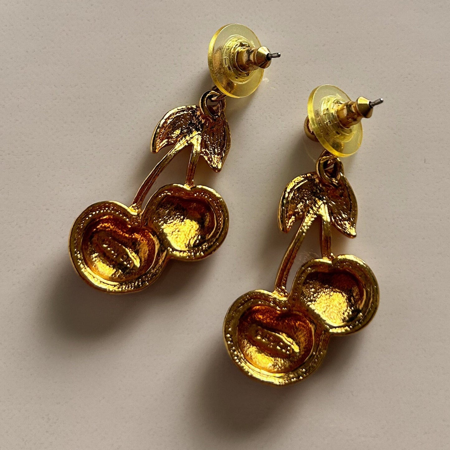 Vintage Avon cherry pierced earrings gold and red.