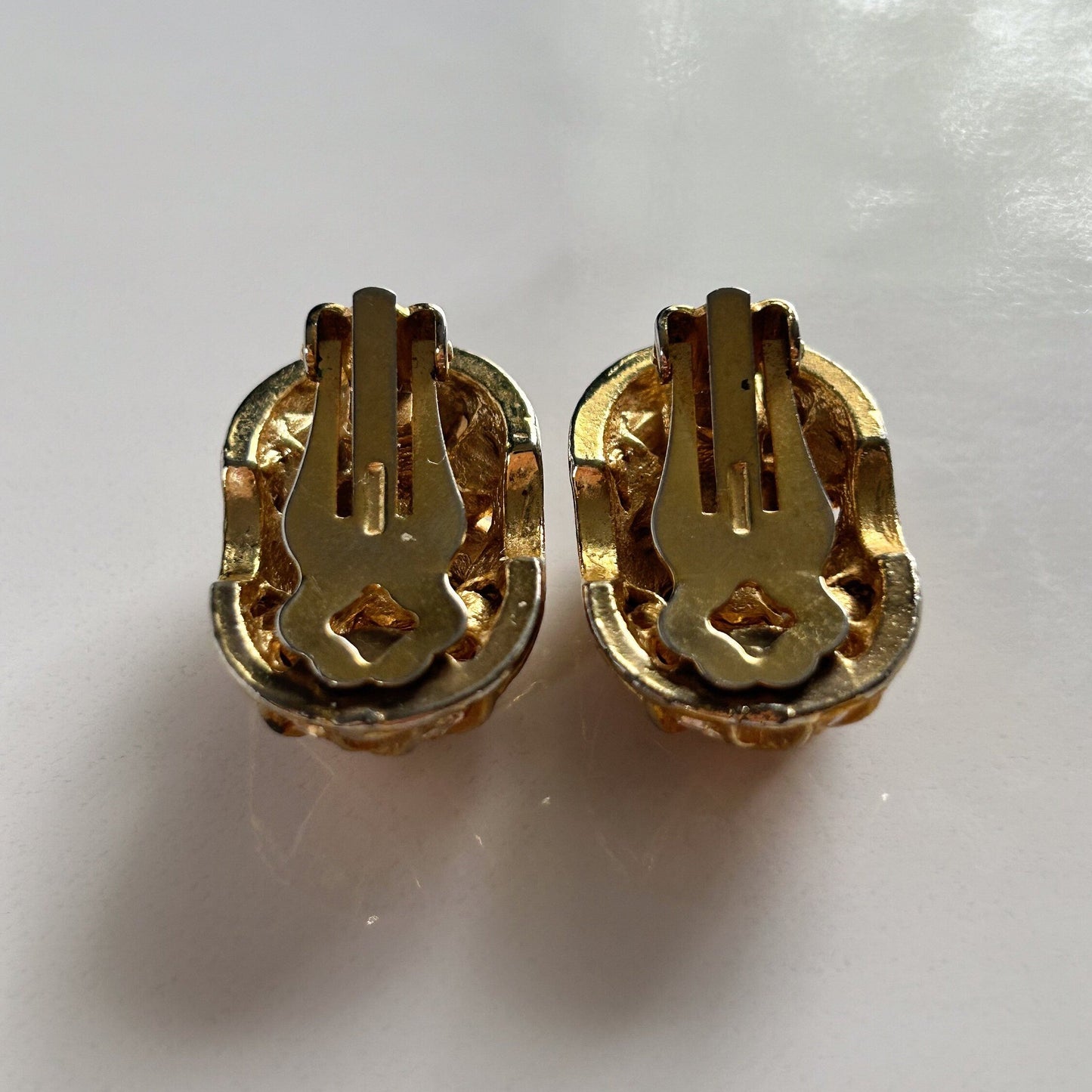 Vintage black and gold rhinestone clip on earrings