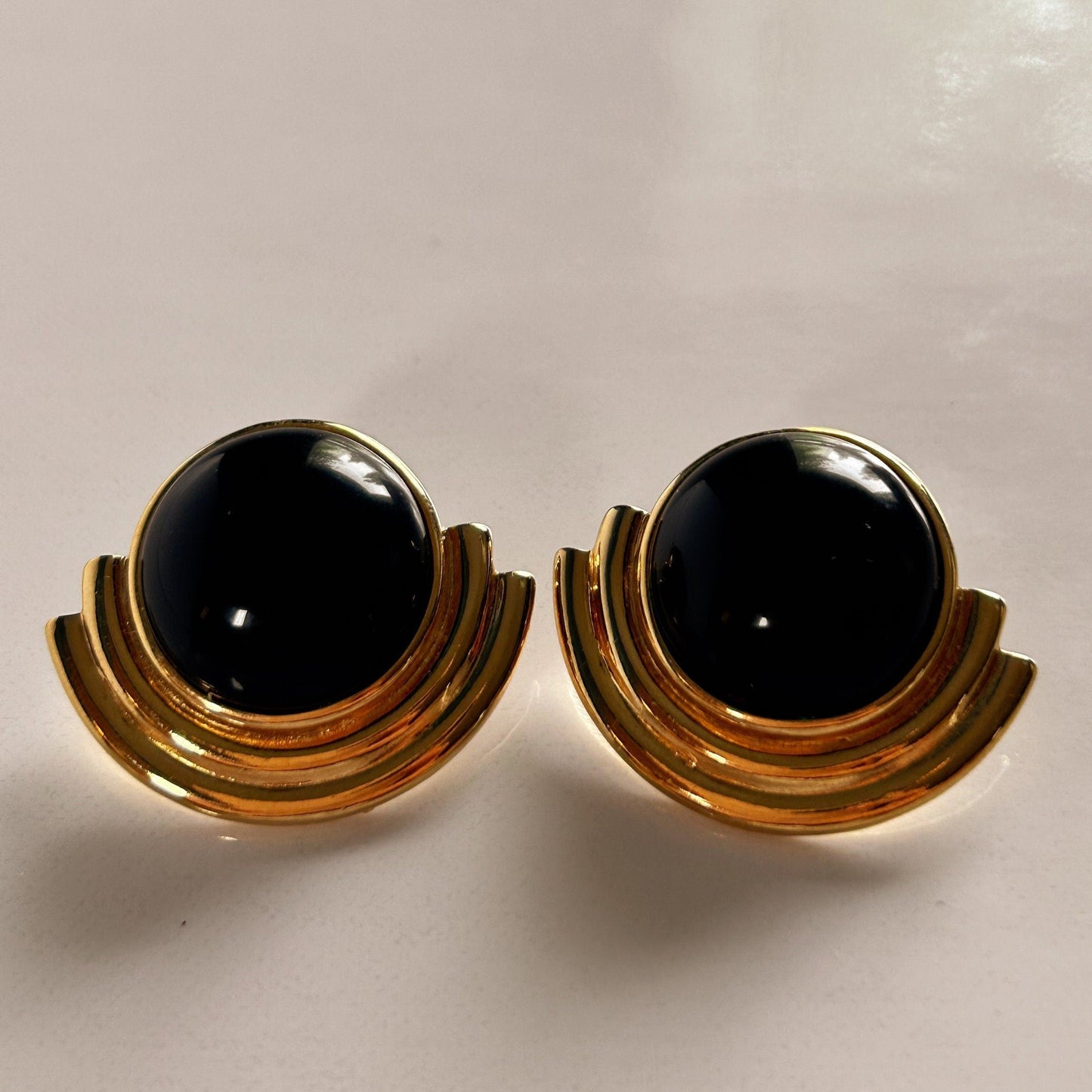 Vintage black and gold pierced earrings
