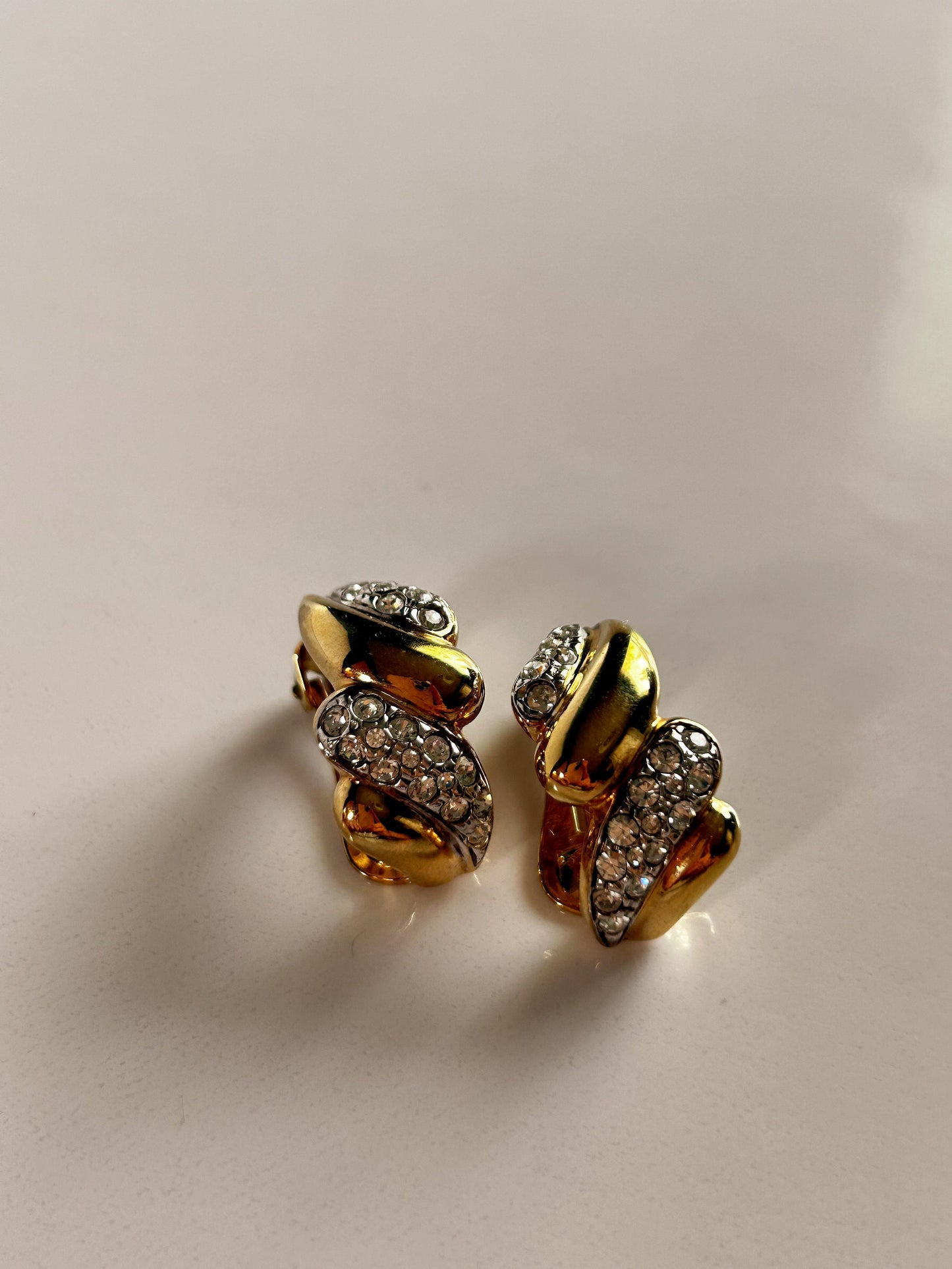 Vintage gold and rhinestone clip on earrings