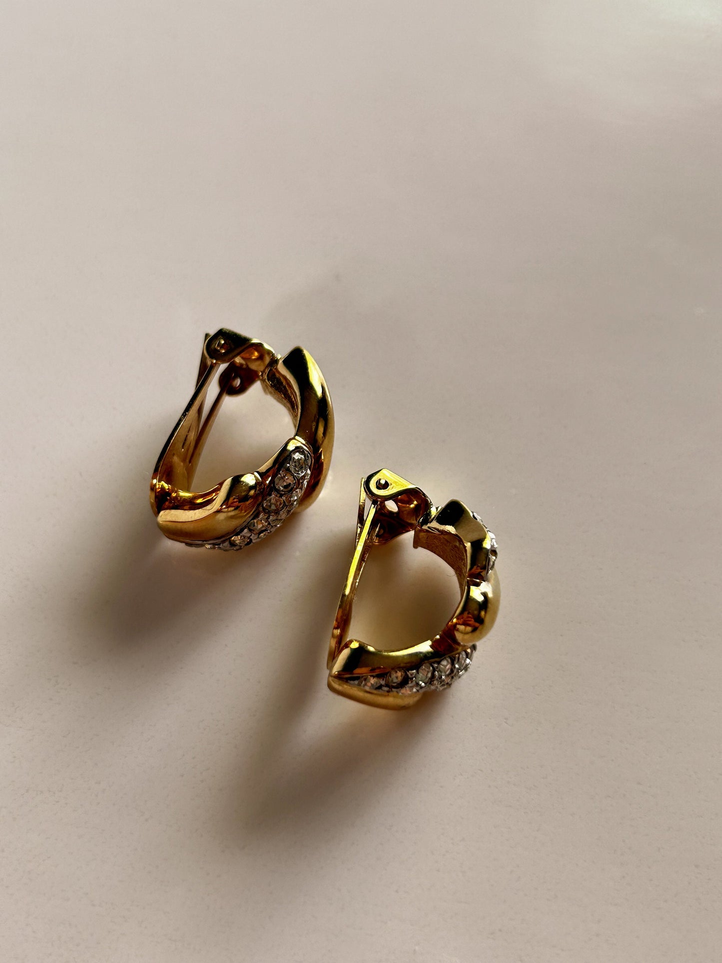 Vintage gold and rhinestone clip on earrings