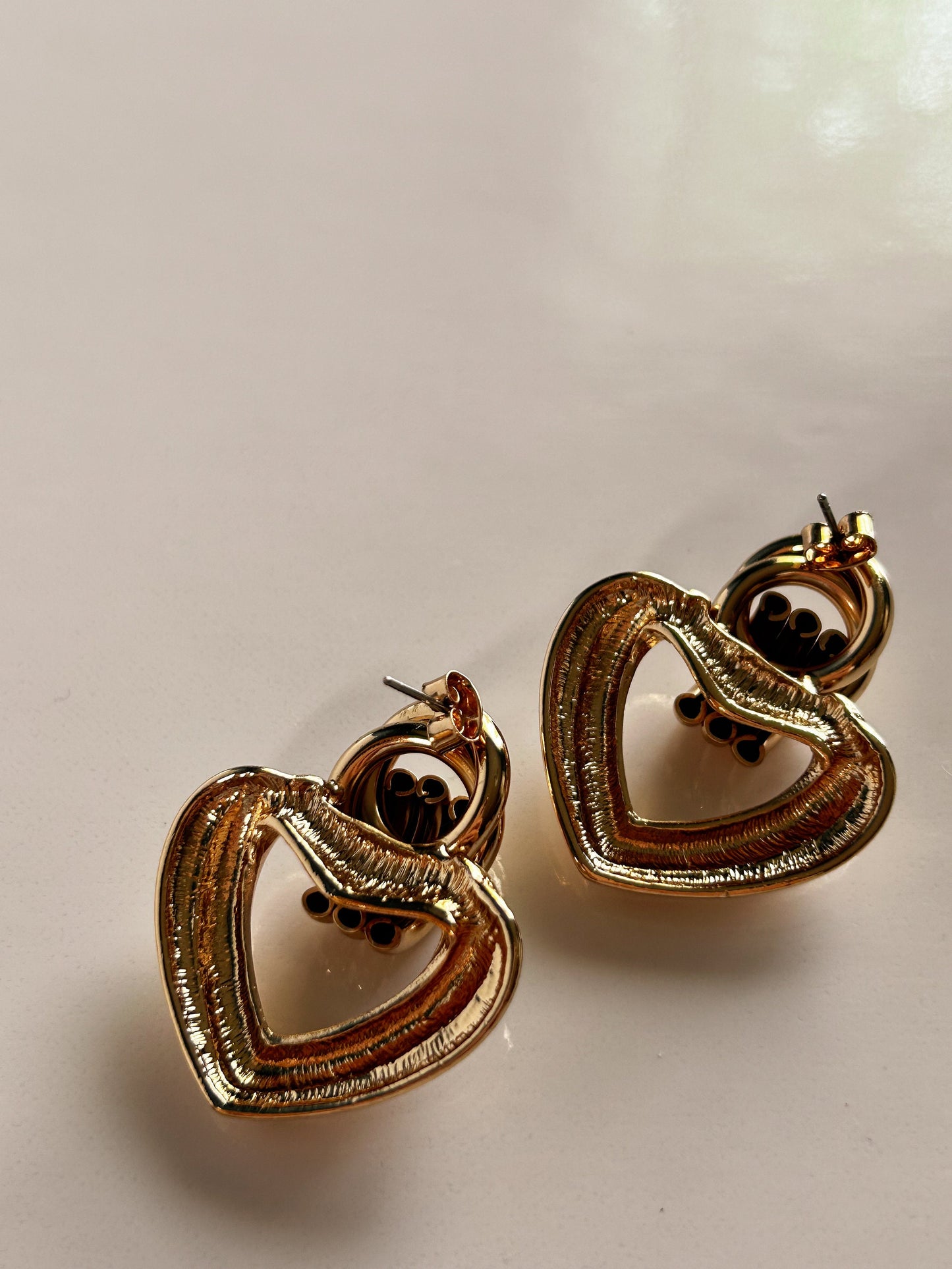 Vintage heart shaped pierced earrings