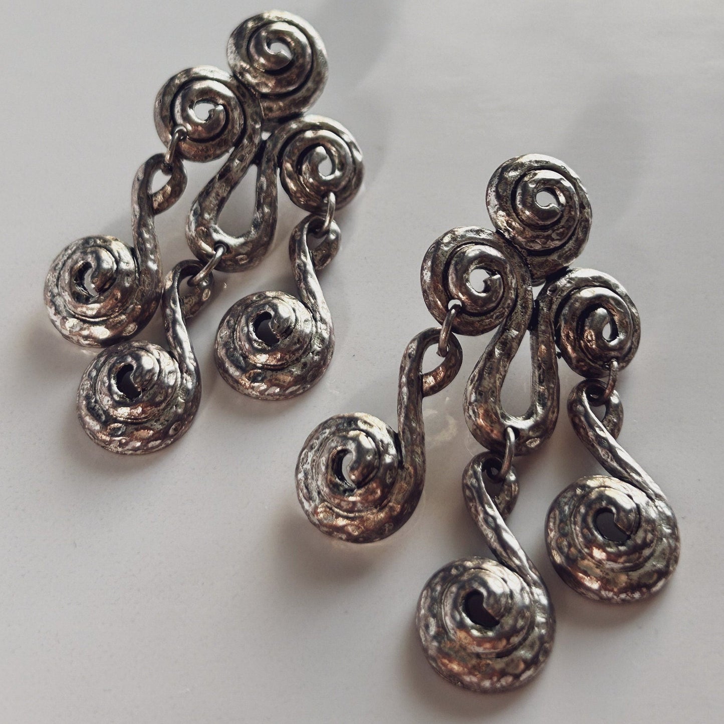Vintage silver dangling pierced earrings
