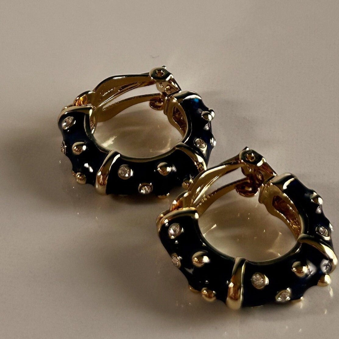 Vintage blue and gold studded clip on earrings