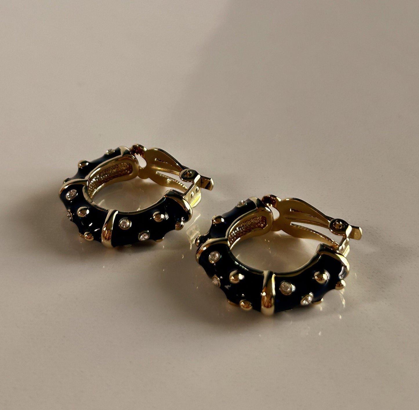 Vintage blue and gold studded clip on earrings