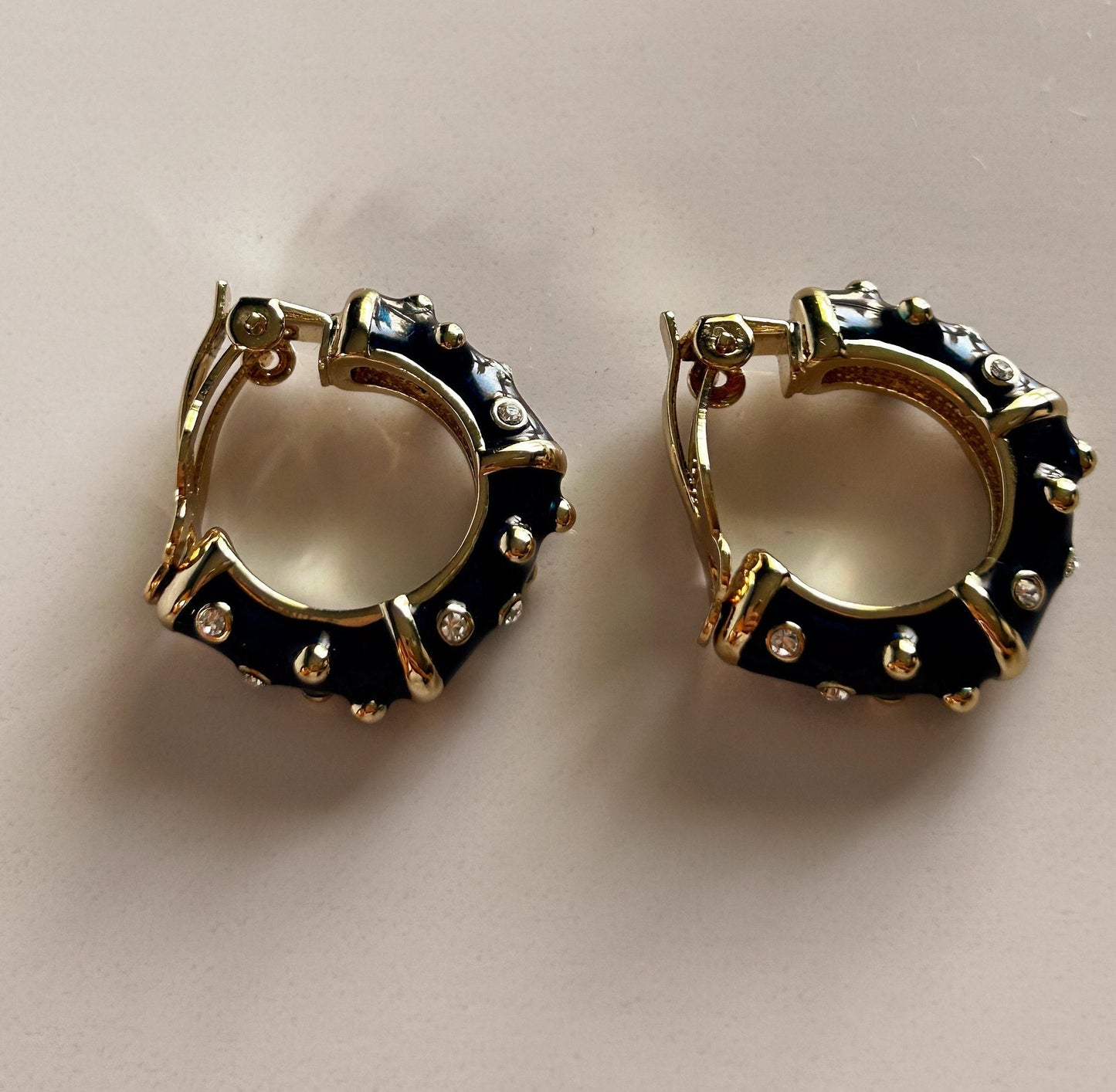 Vintage blue and gold studded clip on earrings
