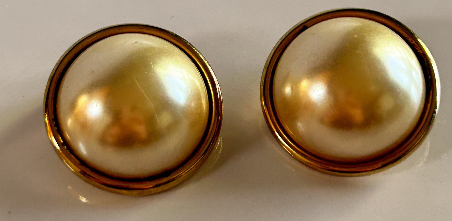 Vintage faux pearl and gold clip on earrings