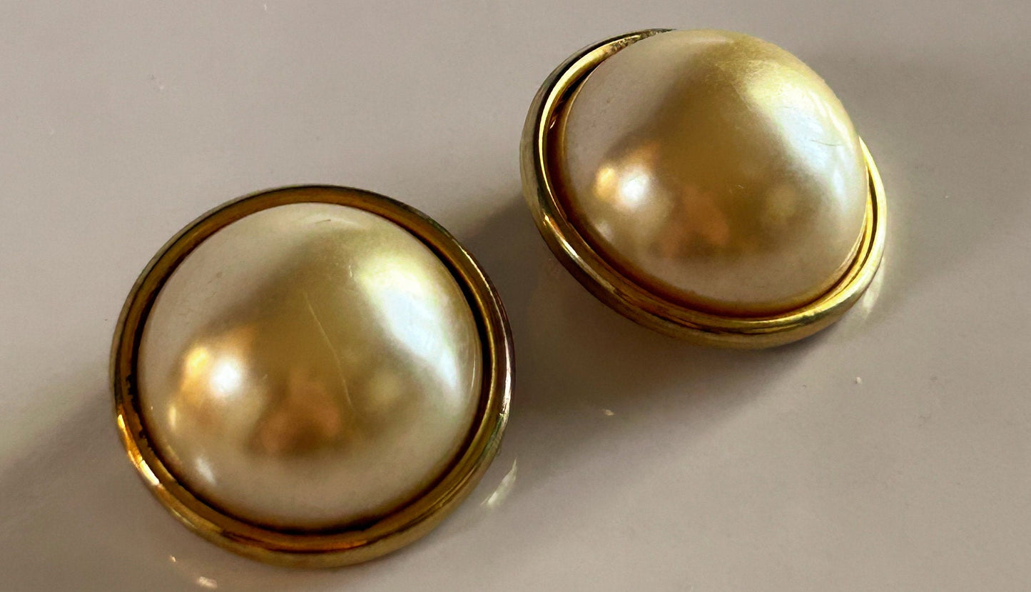 Vintage faux pearl and gold clip on earrings