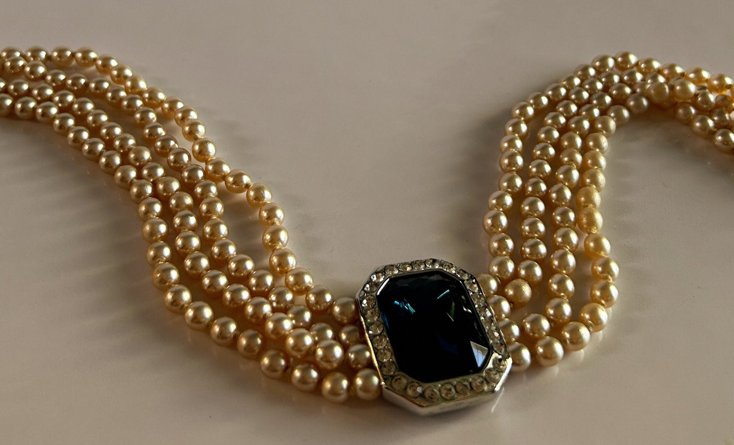 Vintage Lady Diana inspired pearl and blue gem stone choker