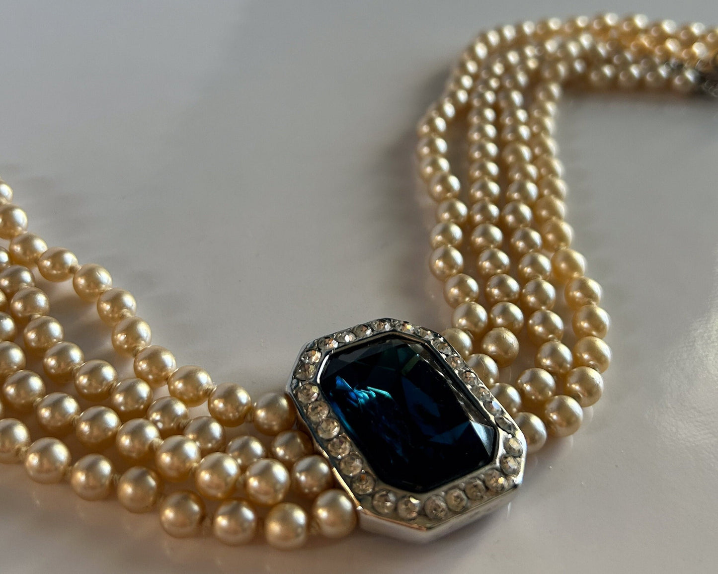 Vintage Lady Diana inspired pearl and blue gem stone choker