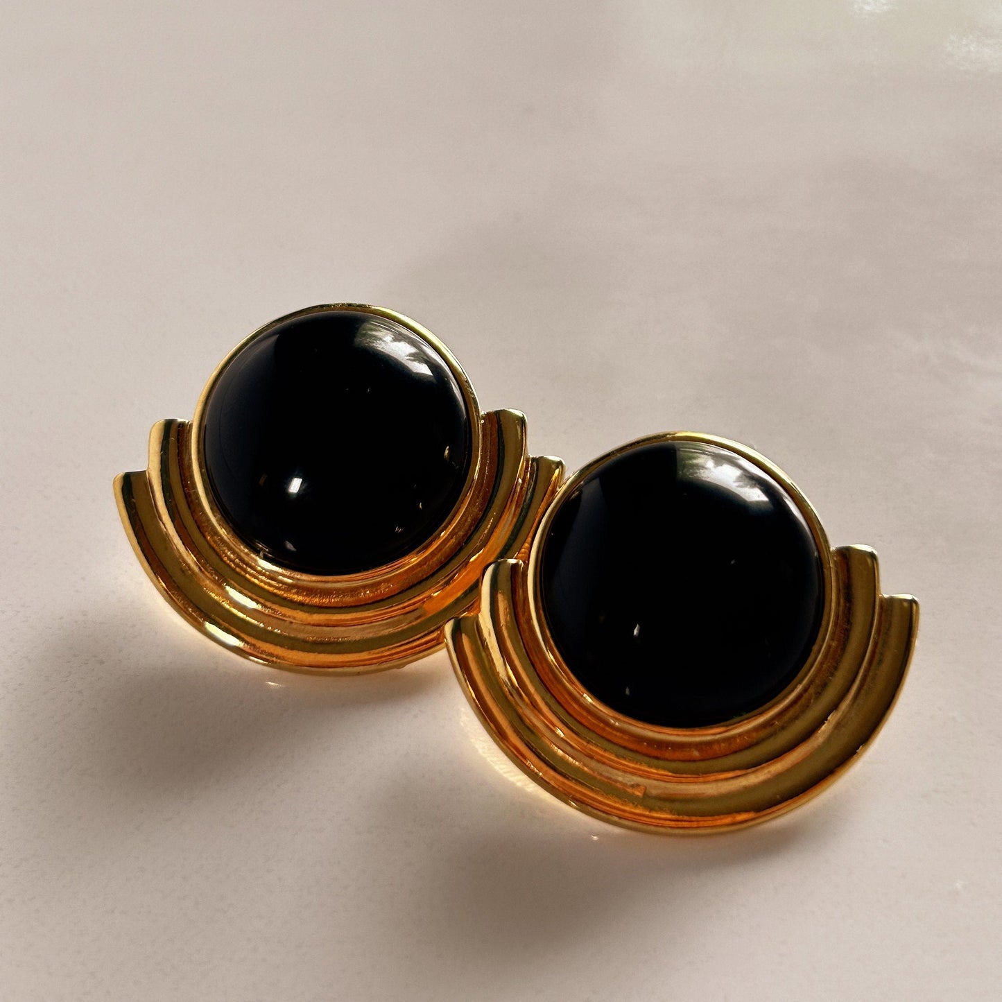 Vintage black and gold pierced earrings