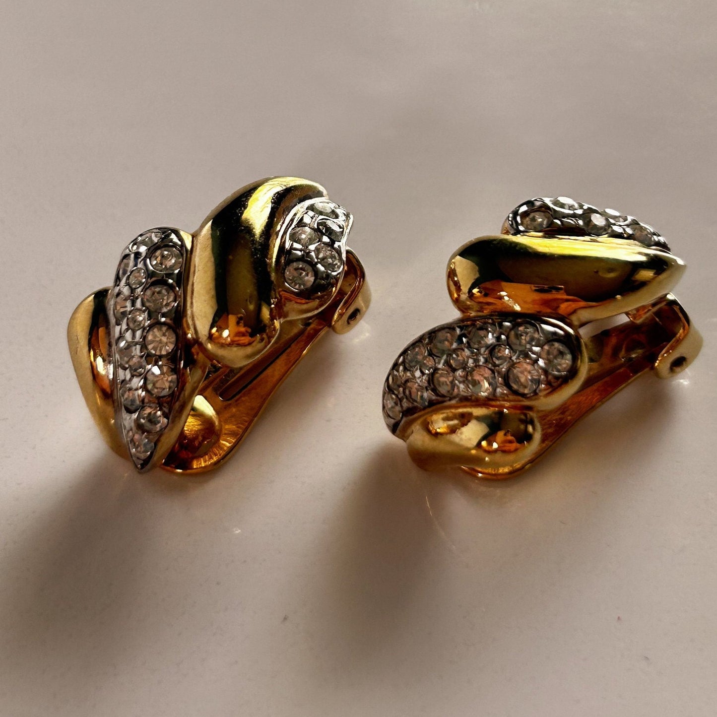 Vintage gold and rhinestone clip on earrings