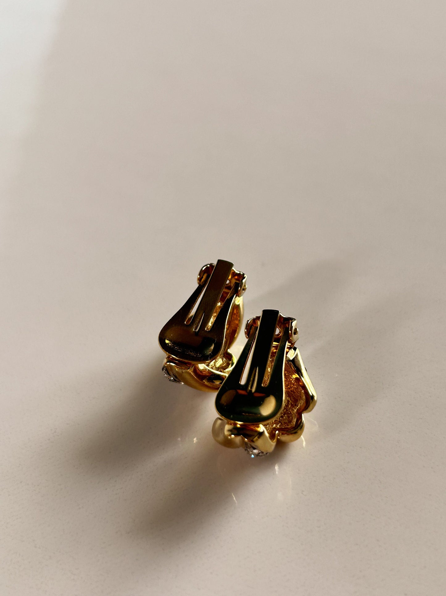 Vintage gold and rhinestone clip on earrings