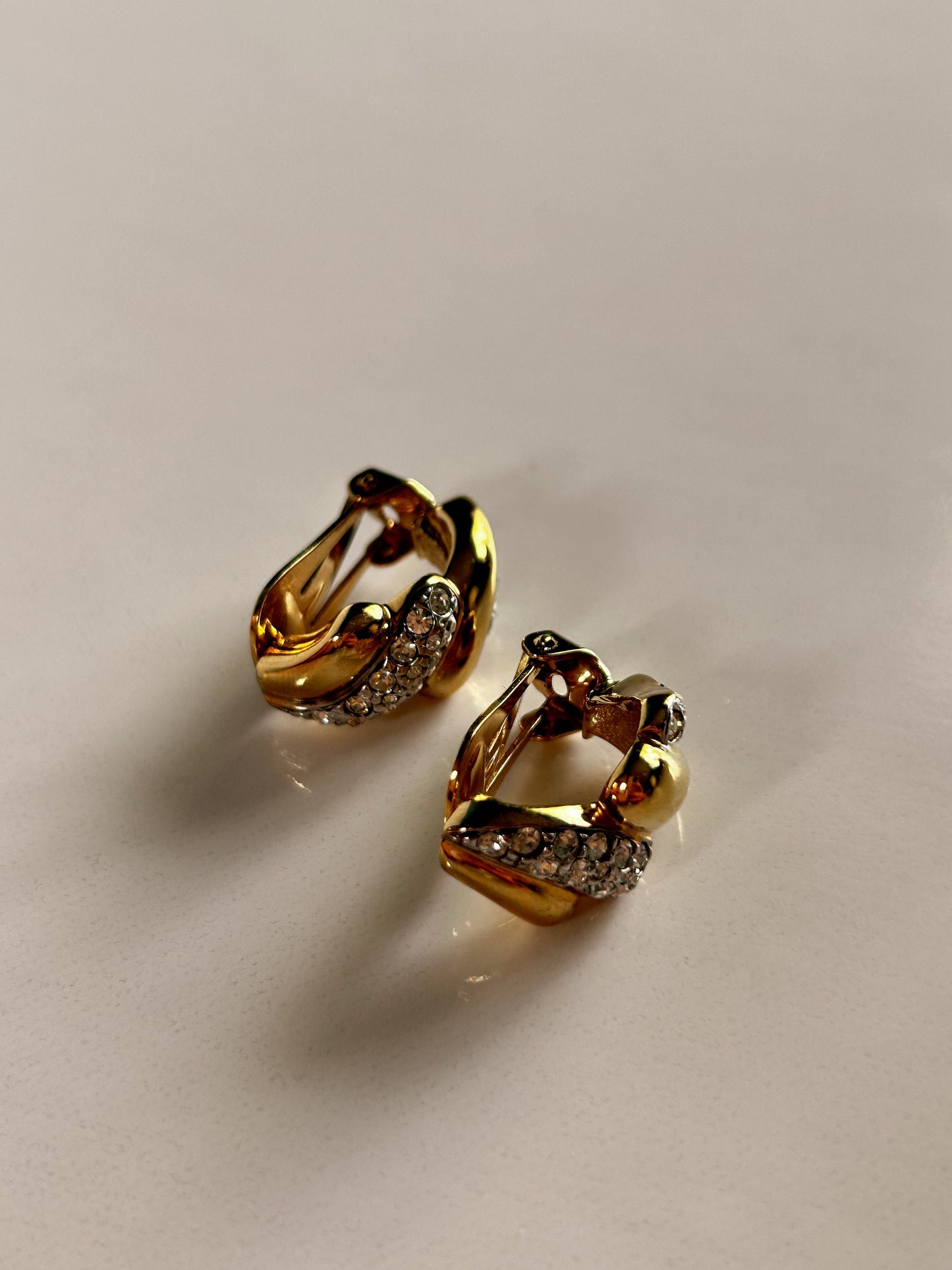 Vintage gold and rhinestone clip on earrings