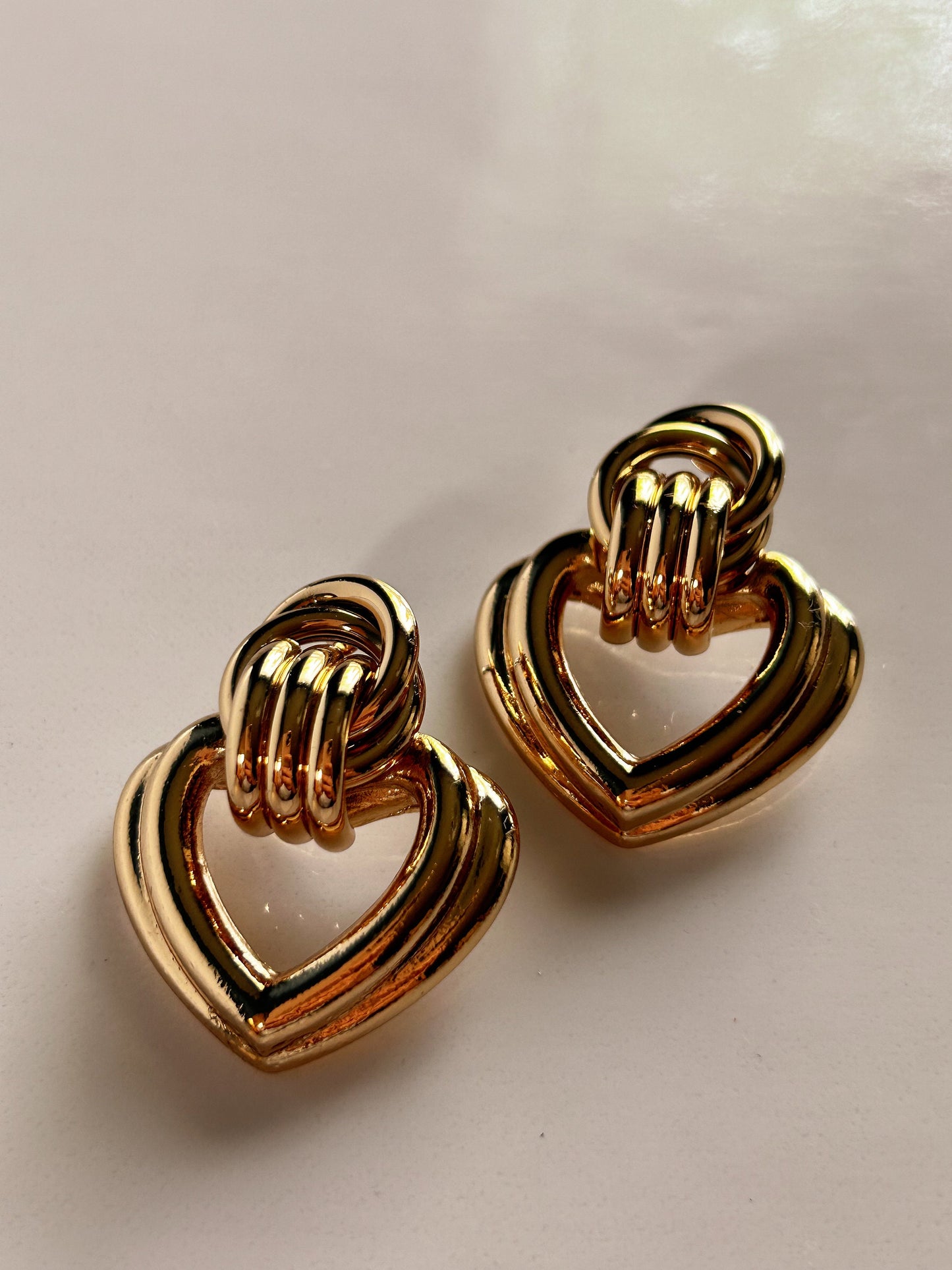 Vintage heart shaped pierced earrings