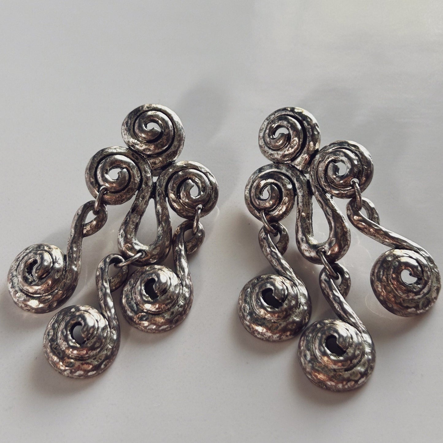 Vintage silver dangling pierced earrings