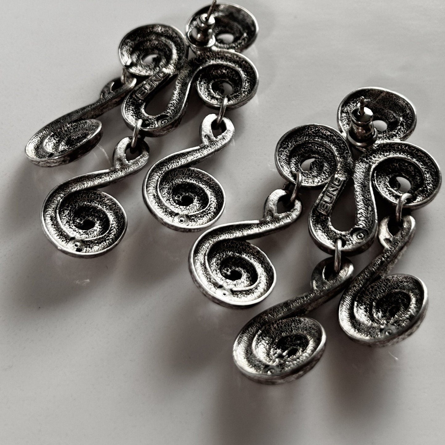 Vintage silver dangling pierced earrings