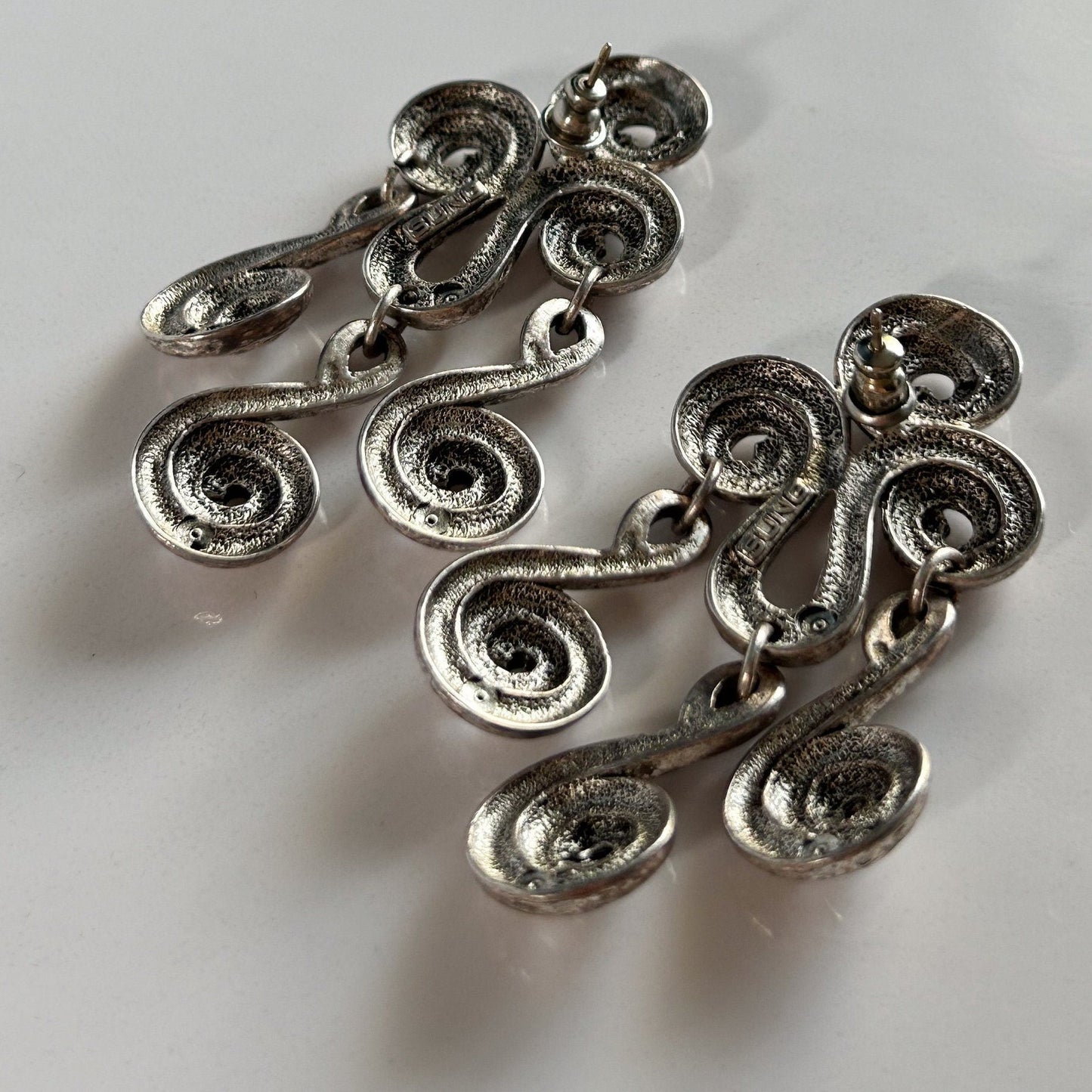 Vintage silver dangling pierced earrings