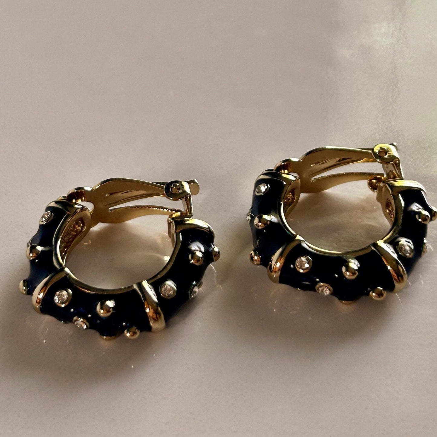 Vintage blue and gold studded clip on earrings