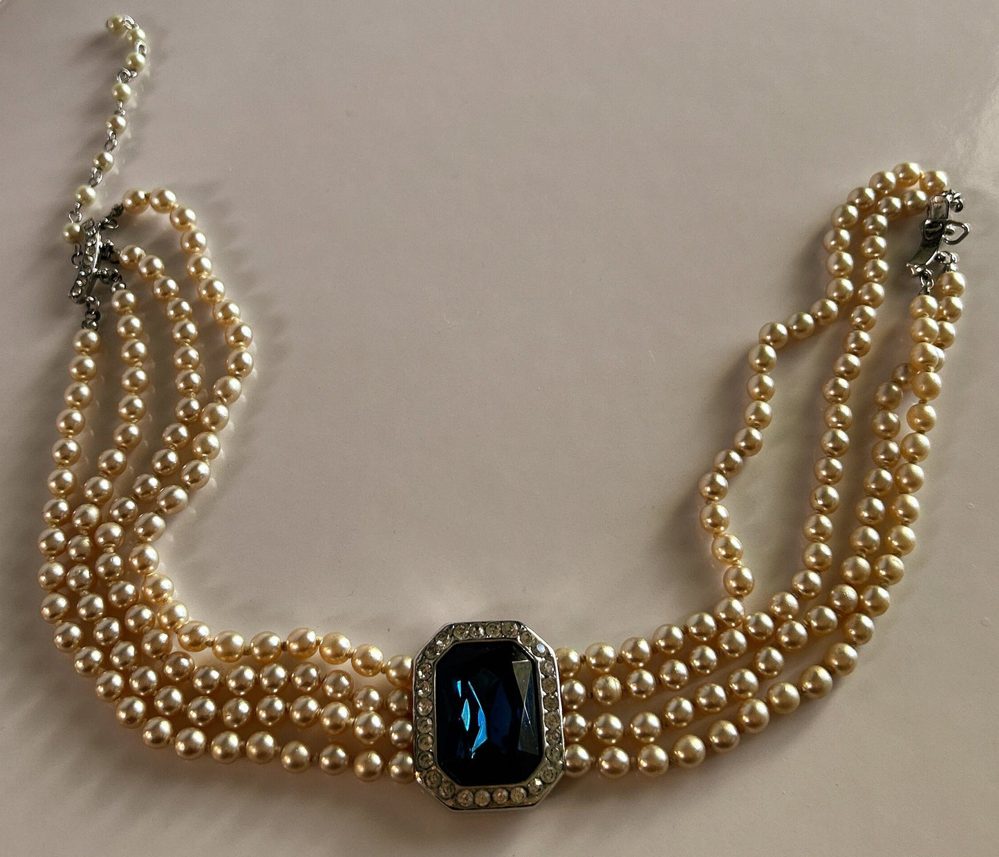 Vintage Lady Diana inspired pearl and blue gem stone choker