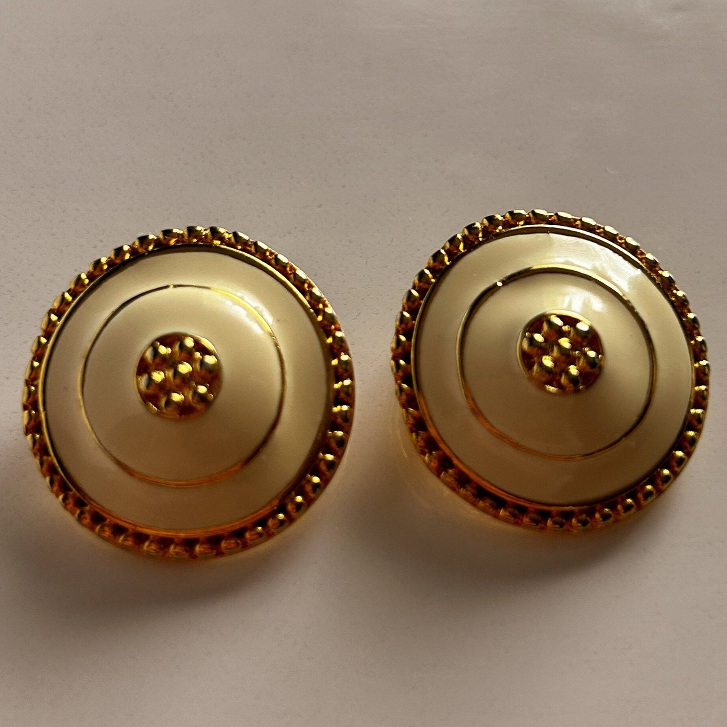 Vintage beige and gold clip on earrings