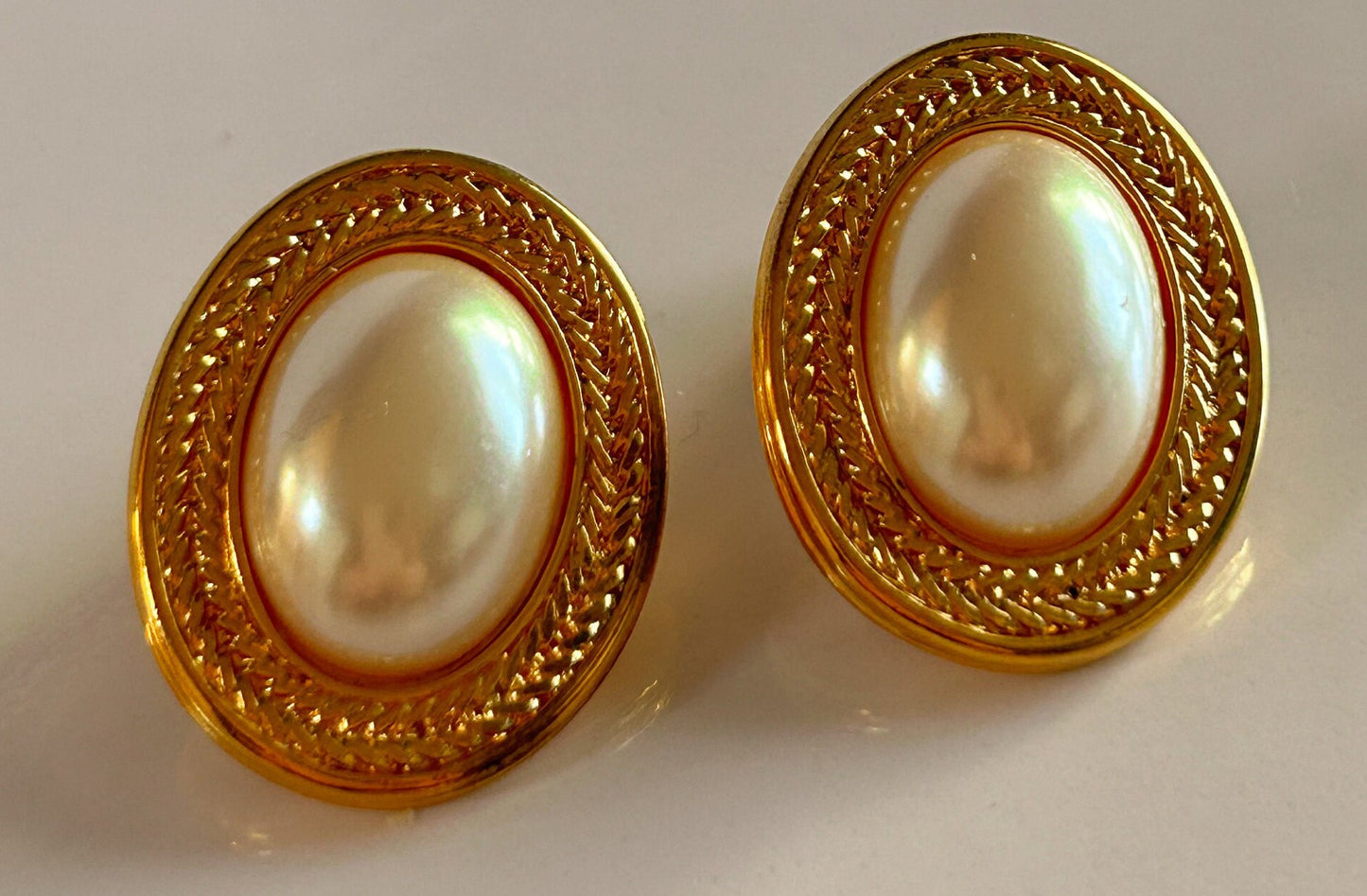 Vintage Monet gold and pearl clip on earrings