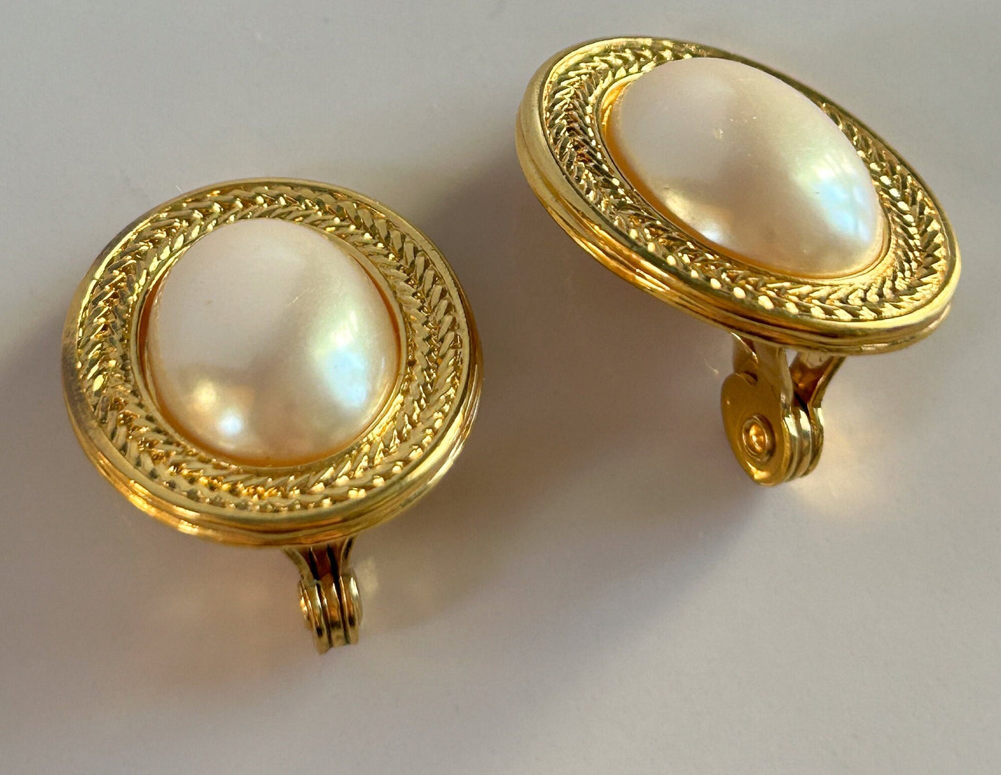 Vintage Monet gold and pearl clip on earrings