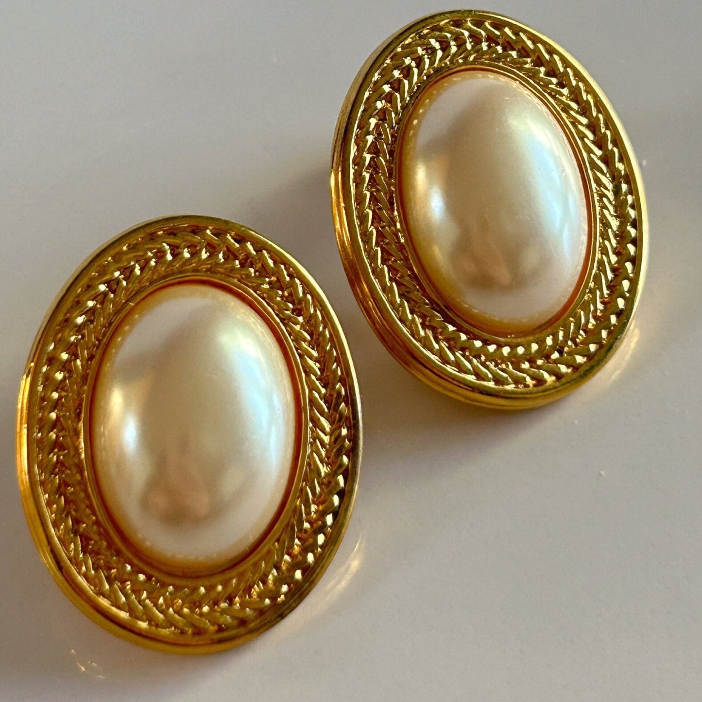 Vintage Monet gold and pearl clip on earrings